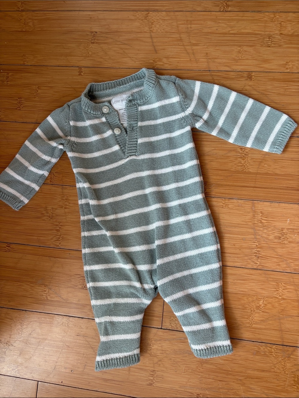 Little Planet Sage Green & White Striped Knit One-Piece